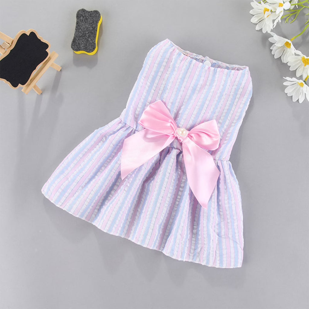 Clearance  Dog Dresses for Small Medium Dogs Girl, Pet Cat Princess Bowknot Dog Clothes, Cute Puppy Summer Outfits Skirt Shirt (Blue, L)
