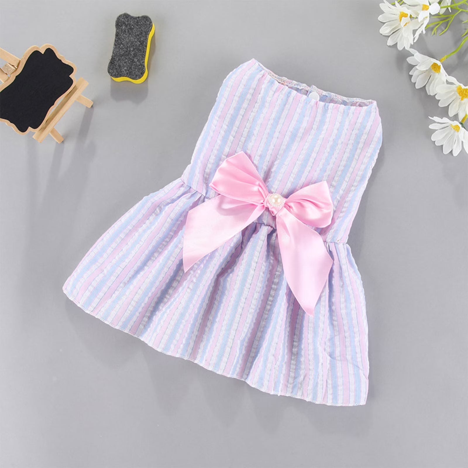 Clearance  Dog Dresses for Small Medium Dogs Girl, Pet Cat Princess Bowknot Dog Clothes, Cute Puppy Summer Outfits Skirt Shirt (Blue, L)
