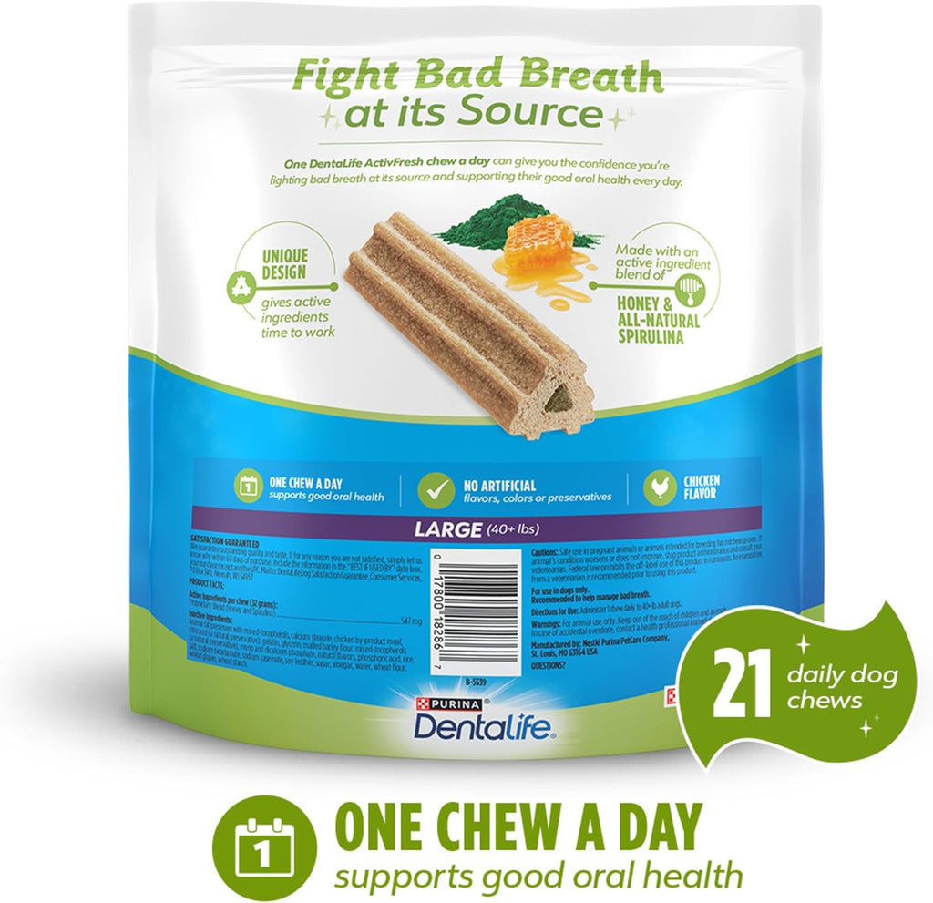 Activfresh Dog Chews for Large Dogs 40 Lbs. and Up, Dental Chews to Freshen Breath, Chicken Flavor, 24.1 Oz., 21 Chews - 21 Ct. Pouch