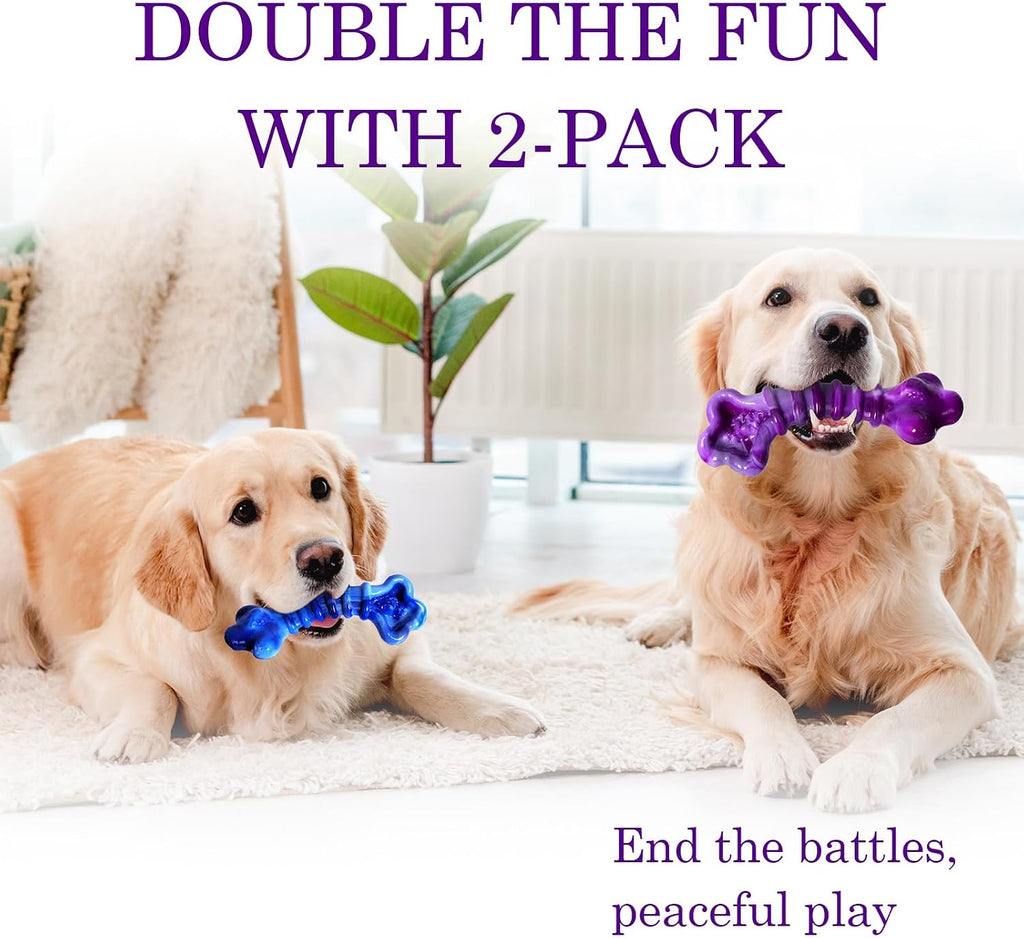 2-Pack Indestructible Dog Chew Toys for 25-75Lbs Aggressive Chewers | Tough Dog Chew Bones to Keep Them Busy, a for Large Dogs