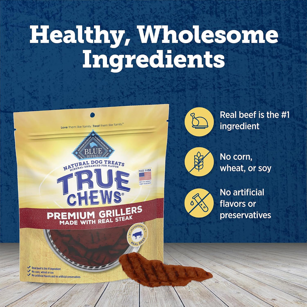 True Chews Premium Grillers Steak Dog Treats, 20 Oz | Real Beef First, Charred Grilled Texture, No Chicken By-Product, Corn, Wheat, or Soy