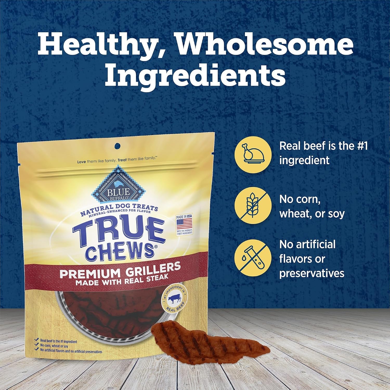 True Chews Premium Grillers Steak Dog Treats, 20 Oz | Real Beef First, Charred Grilled Texture, No Chicken By-Product, Corn, Wheat, or Soy
