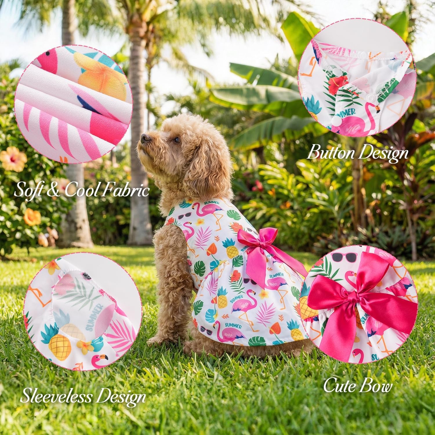 6 Pack Girl Dog Clothes Floral Summer Dog Dress Tropical Floral Princess Bowknot Pet Dresses for Small Dogs Girl Clothes Cute Outfits for Boys Girls Pets Cats Dogs
