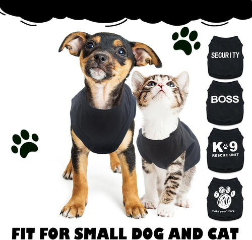 4-Pack Dog Clothes for Small Dogs Boy Male Summer Black Letter Security Puppy Shirts Cute Cool Breathable Clothes for Chihuahua Yorkie Shih Tzu Dachshund Pet Cat Outfit Clothing, Medium