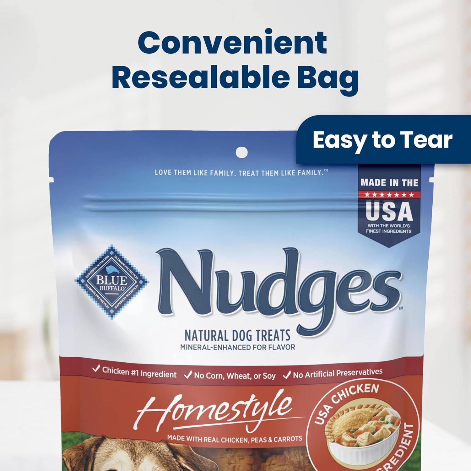 Nudges Homestyle Chicken Dog Treats, 16 Oz | Real Chicken First, with Peas & Carrots, Made in the USA, No Corn, Wheat, or Soy
