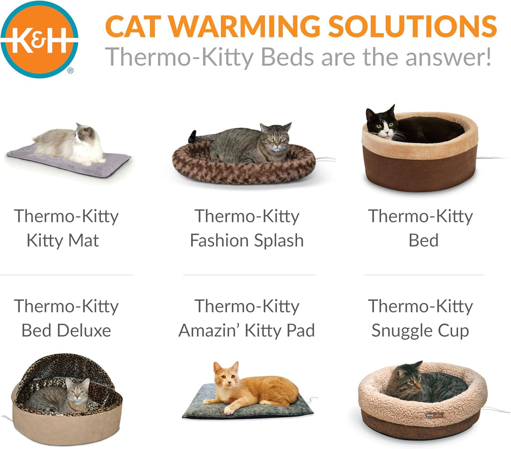 K&H Cat Bed, Self-Warming Nuzzle Nest, No Electric Needed, 19In Leopard/Tan | Self Warming Cat Bed, Soft Plush Comfortable with Supportive Bolsters, Keep Pets Warm, Also for Small Dogs, Machine Washable