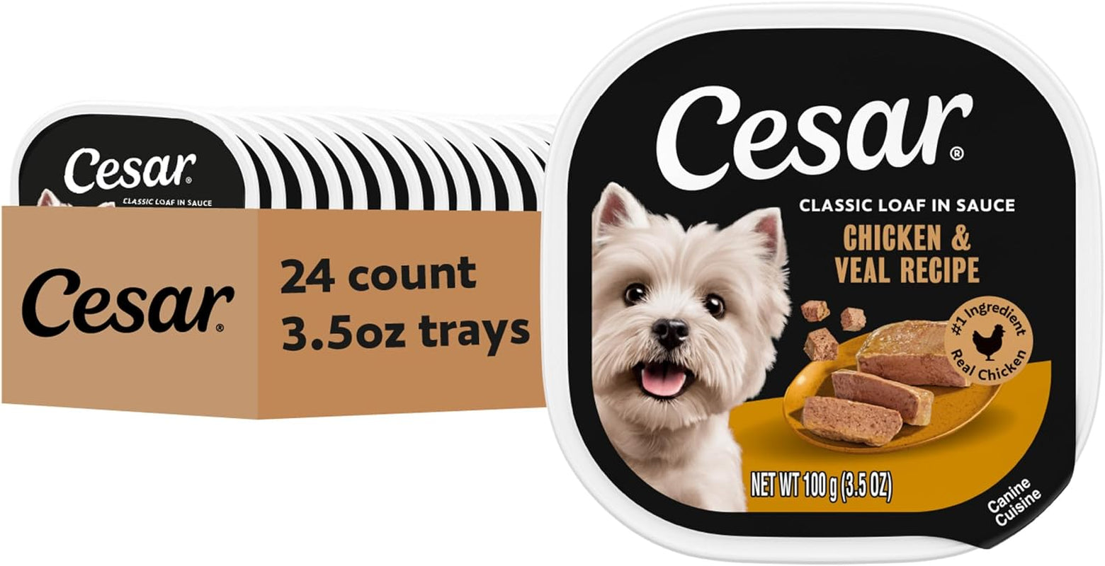 Classic Loaf in Sauce Wet Dog Food, Chicken & Veal, 3.5 Oz, 24 Count | Made in USA, Real Chicken #1 Ingredient, No Fillers/Added Sugar/Artificial Flavors, Use as Meal or Topper, Easy Peel Trays