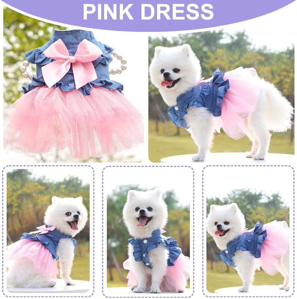 Sets of 3 Dog Dresses for Small Dogs Chihuahua Clothes Outfits for Dogs Summer Tutu Costume Female Apparel Accessories for Tea Cup Maltese (Small)