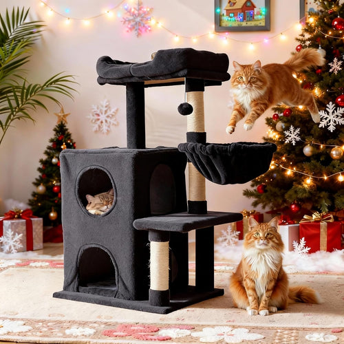 Cat Tree Tower for Indoor Cats, 36-Inch Adult Cat Tree House for Large Adult Cats with Steps, Scratching Post, 2 Cat Condo, Dangling Toys, Dark Grey