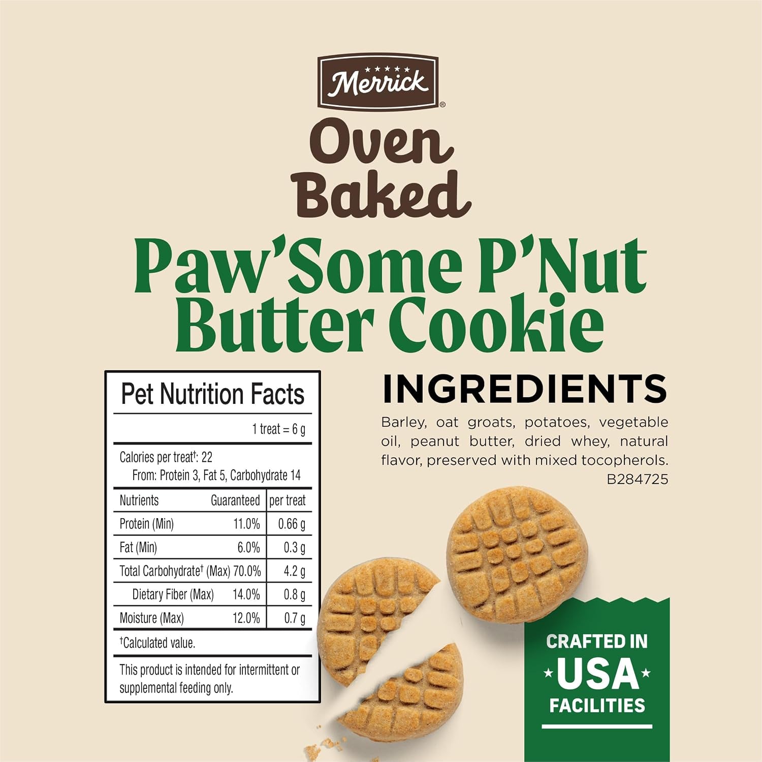 Oven Baked Dog Treats, Natural Cookies for Dogs, Paw’Some P’Nut Butter Cookie with Real Peanut Butter