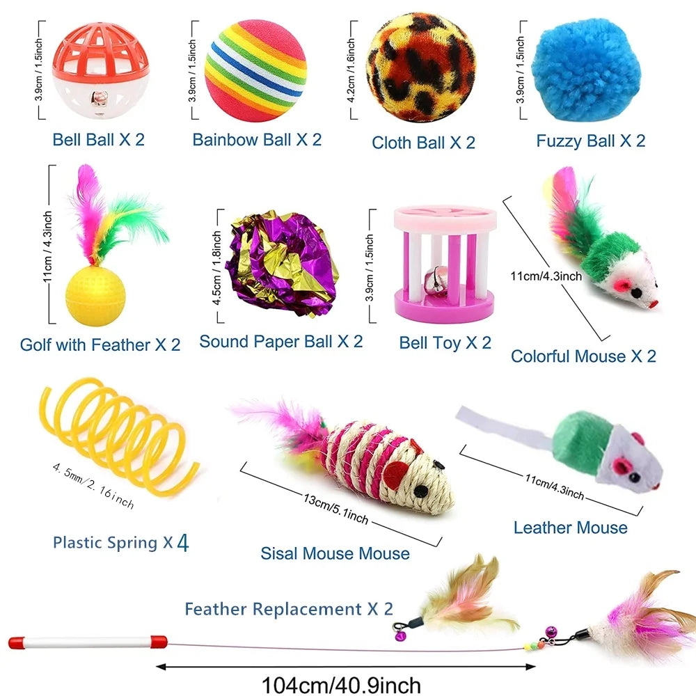 Cat Toys Set with Cat Tunnel for Indoor Interactive, Kitten Toys Assortments, Interactive Cat Teaser, Kitty Toys Kit, Self Entertainment Toys Tunnel Toys and Play Cube