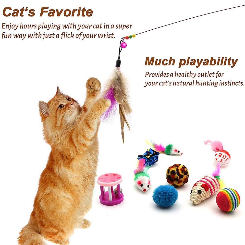 Cat Toys Set with Cat Tunnel for Indoor Interactive, Kitten Toys Assortments, Interactive Cat Teaser, Kitty Toys Kit, Self Entertainment Toys Tunnel Toys and Play Cube