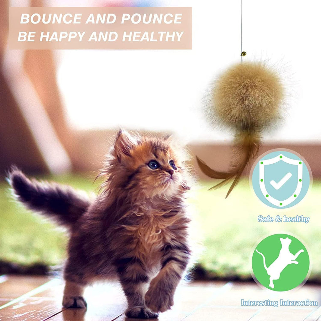 Cat Toys - Rainbow Wand, Feather Flips Plush Ball, Interactive Feather Teaser for Kitten Exercise - 3 Pack