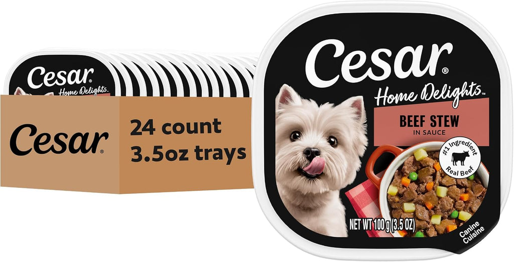 Home Delights Wet Dog Food, Beef Stew in Sauce, 3.5 Oz, 24 Count | Real Beef #1 Ingredient, Easy to Digest, No Fillers/Added Sugar/Artificial Flavors, Use as Meal or Topper, Easy Peel Trays