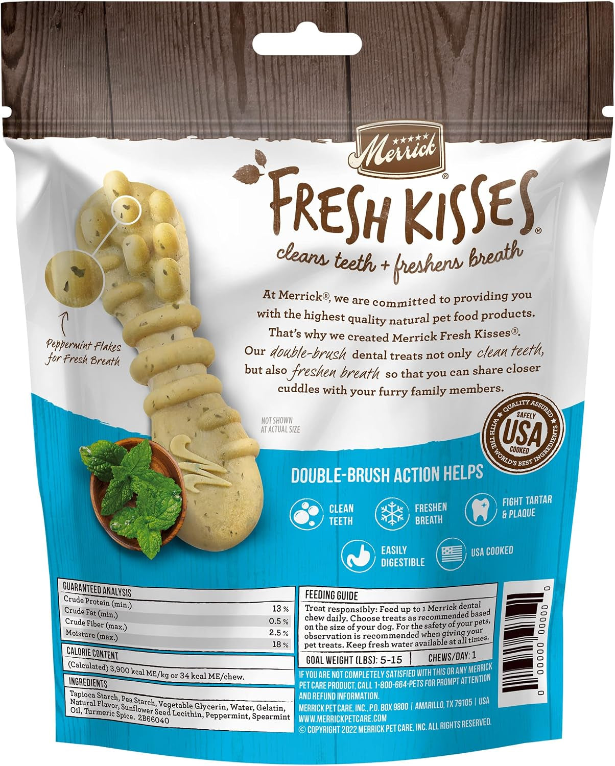 Fresh Kisses Natural Dental Chews Toothbrush Treat Shape Infused with Real Mint for Tiny Dogs 5-15 Lbs - 20 Ct. Bag
