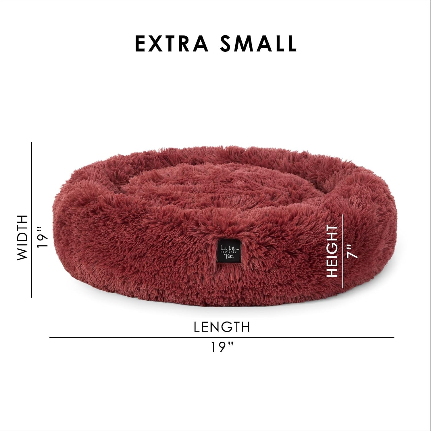 PET Ellie Fuzzy Solid Donut Pet Bed, Plush, Cozy & Calming, Non-Slip Bottom, 100% Machine Washable, Burgundy Rose, X-Small 19"X19"X7" Round