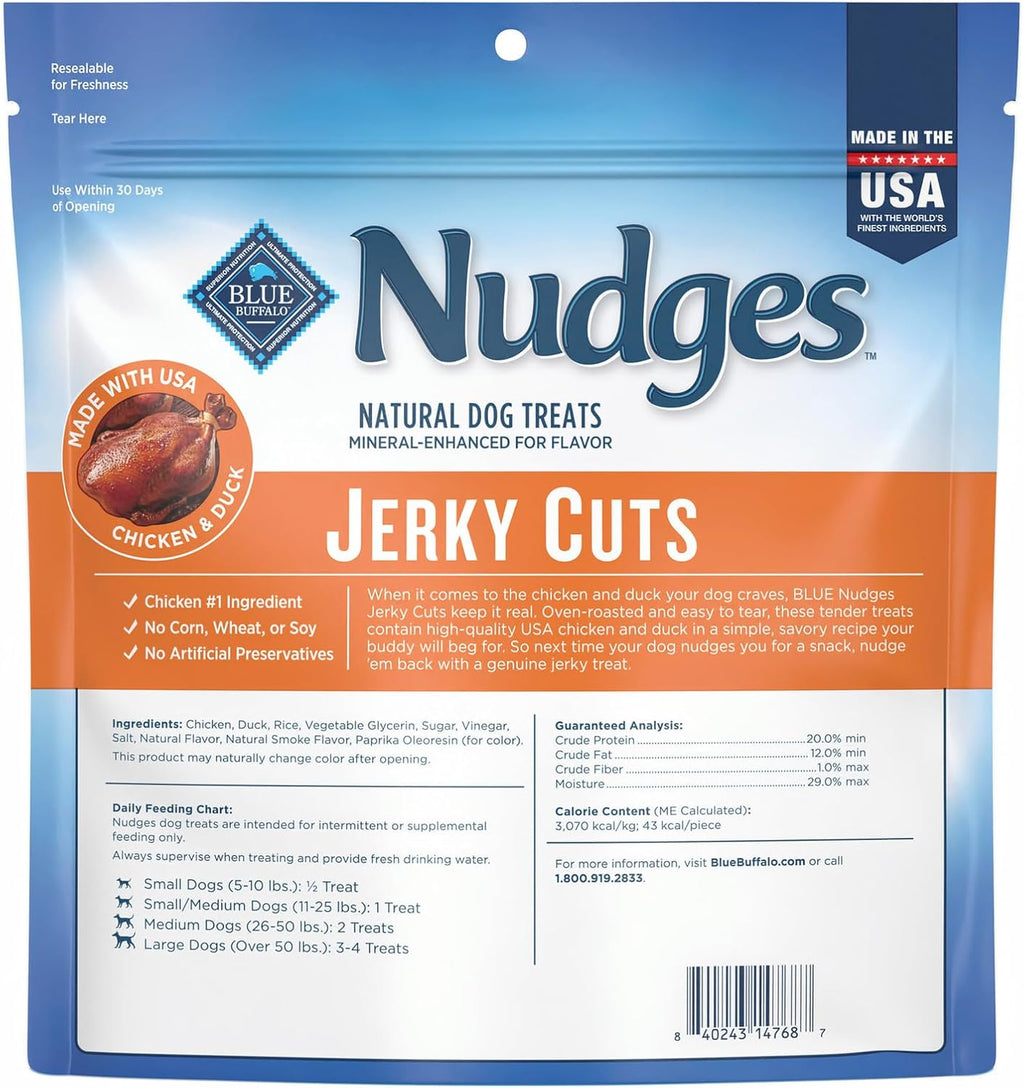 Nudges Jerky Cuts Chicken & Duck Dog Treats, 16 Oz | Real Chicken & Duck First, Made in the USA, No Corn, Wheat, or Soy