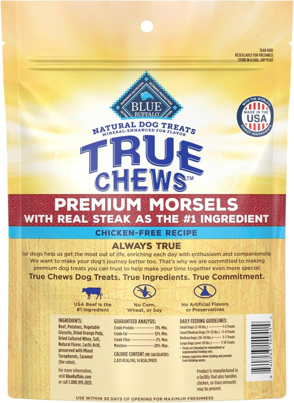 True Chews Premium Morsels Steak Dog Treats, 10 Oz | Real Beef First, Bite-Sized Tender Morsels, No Chicken By-Product, Corn, Wheat, or Soy