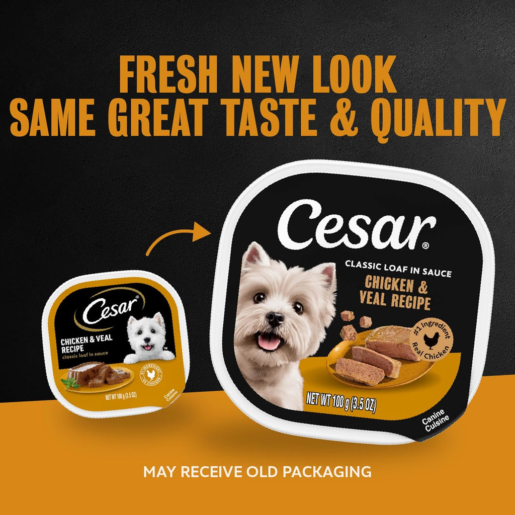 Classic Loaf in Sauce Wet Dog Food, Chicken & Veal, 3.5 Oz, 24 Count | Made in USA, Real Chicken #1 Ingredient, No Fillers/Added Sugar/Artificial Flavors, Use as Meal or Topper, Easy Peel Trays