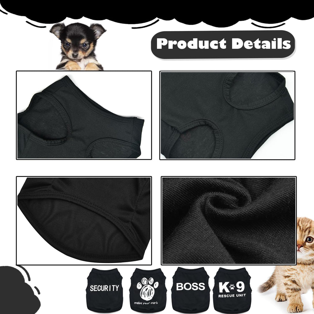 4-Pack Dog Clothes for Small Dogs Boy Male Summer Black Letter Security Puppy Shirts Cute Cool Breathable Clothes for Chihuahua Yorkie Shih Tzu Dachshund Pet Cat Outfit Clothing, Medium