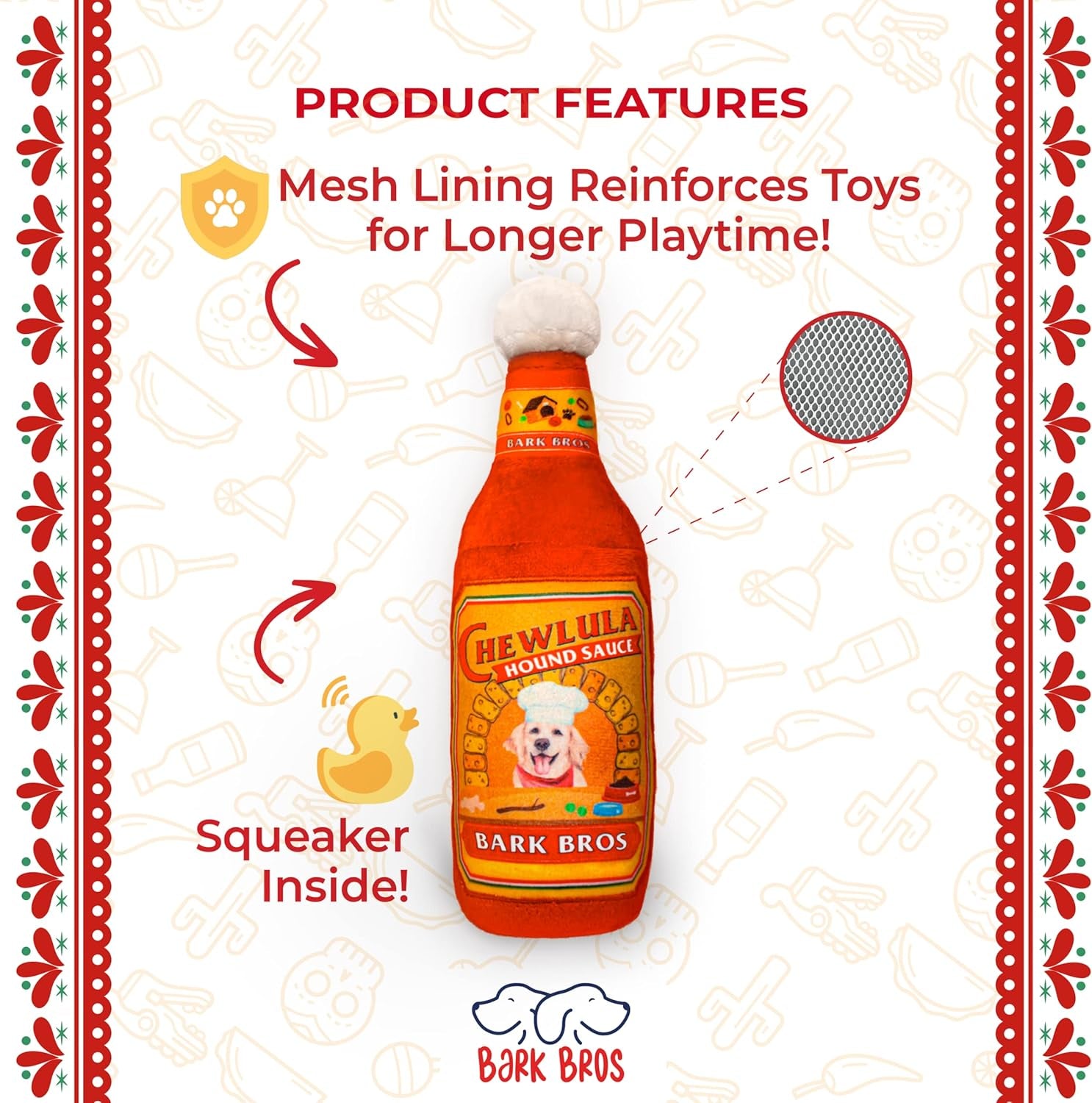 '- Sauce Bottle Dog Toy - Plush Squeaky Funny Parody for Birthday - Cute Puppy Gifts for Small, Medium, Large Dogs (Chewlula)