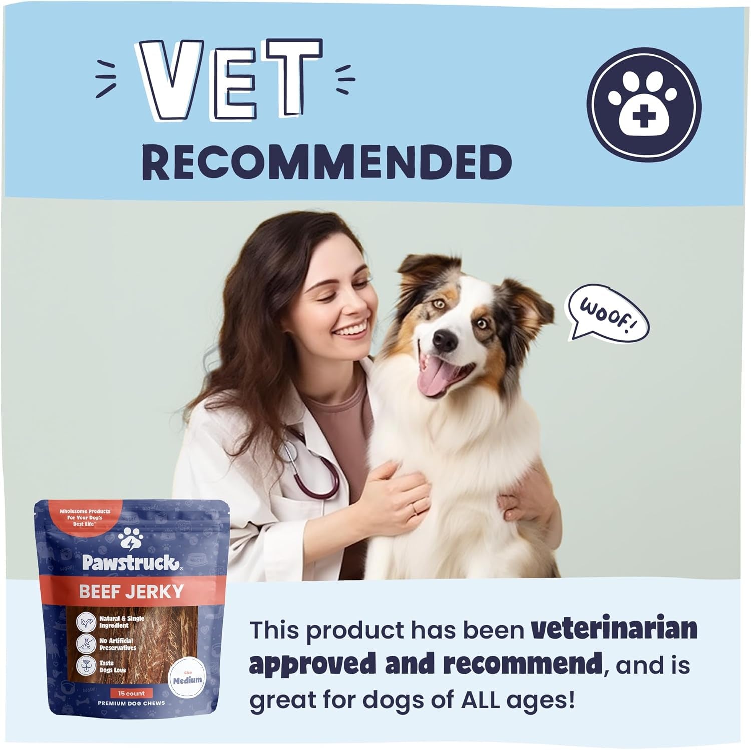 Premium Beef Jerky Dog Treat Chews, Medium 4"-6" Strips – Supports Hip & Joint Health, Rich in Glucosamine & Chondroitin, No Added Preservatives – 25 Count