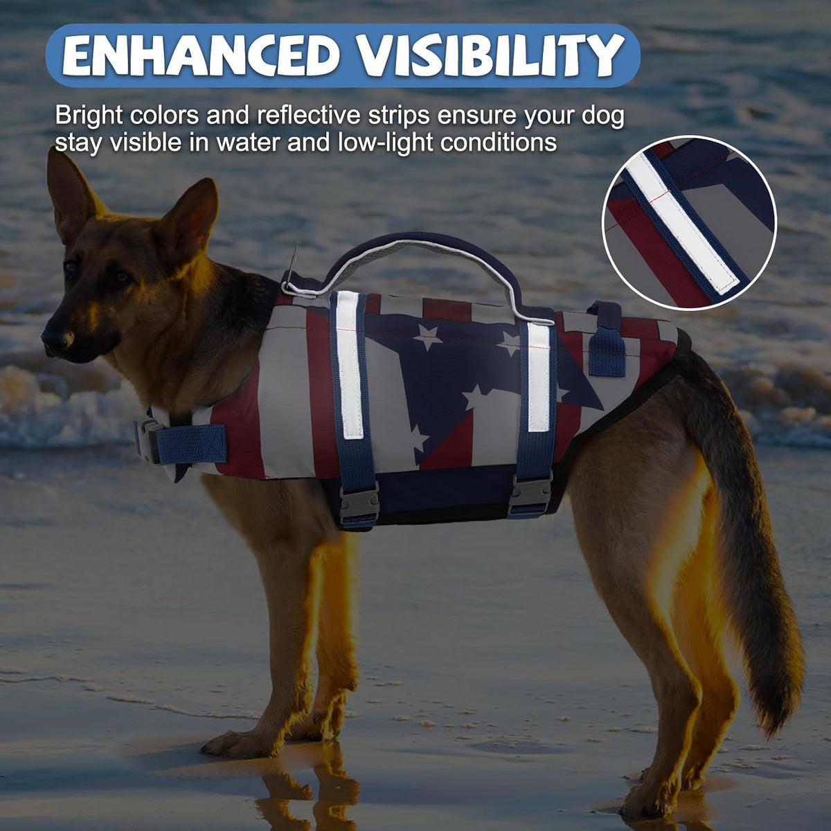 Dog Life Preserver, Superior Buoyancy Dog Flotation Vest for Dogs | Adjustable Dog Life Jackets for Boat, High Visibility Life Vests for Dogs, Medium Dog Safety Swimsuit, Flagstar, M