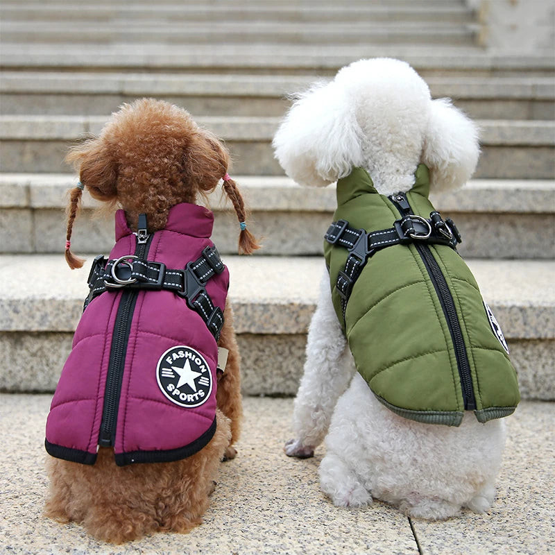 Waterproof Warm Dog Jacket Vest Winter Dog Clothes with Harness French-Bulldog Coat Pet Costume for Small Large Dogs Chihuahua