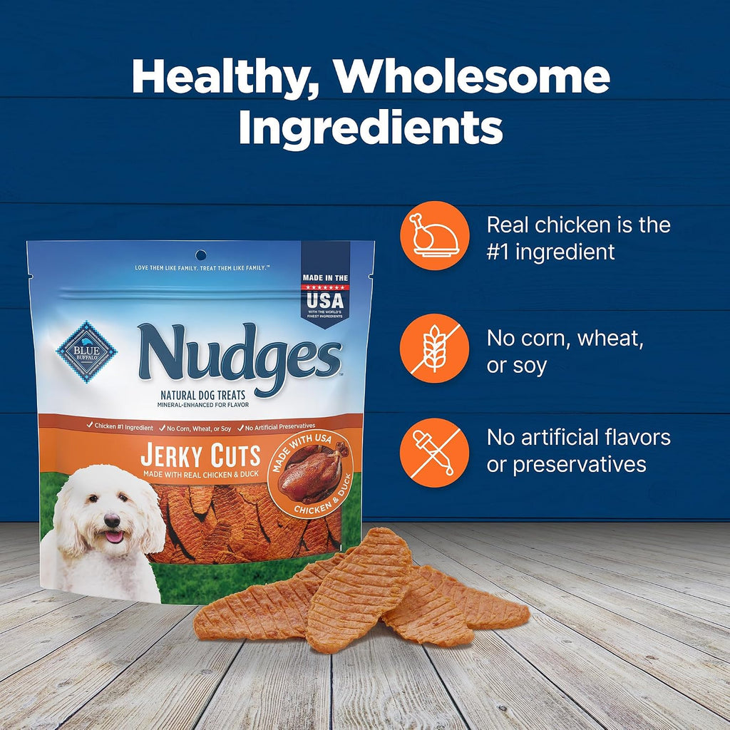 Nudges Jerky Cuts Chicken & Duck Dog Treats, 16 Oz | Real Chicken & Duck First, Made in the USA, No Corn, Wheat, or Soy