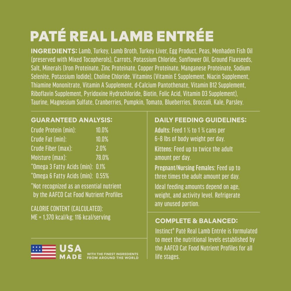 Pate Entrees, Wet Canned Cat Food, Real Lamb, 3 Oz (24 Count) | Rich & Creamy Pate Texture, High Protein, Real Lamb, Whole-Food Ingredients, Grain-Free, Hydration Support