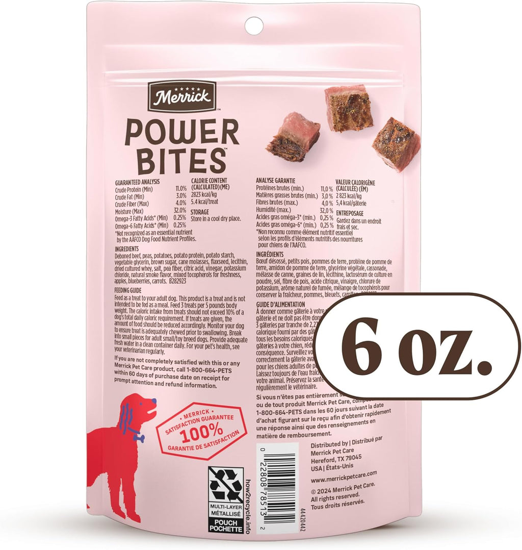 Power Bites Natural Soft and Chewy Real Meat Dog Treats, Grain Free Snack with Real Beef Recipe - 6 Oz. Bag