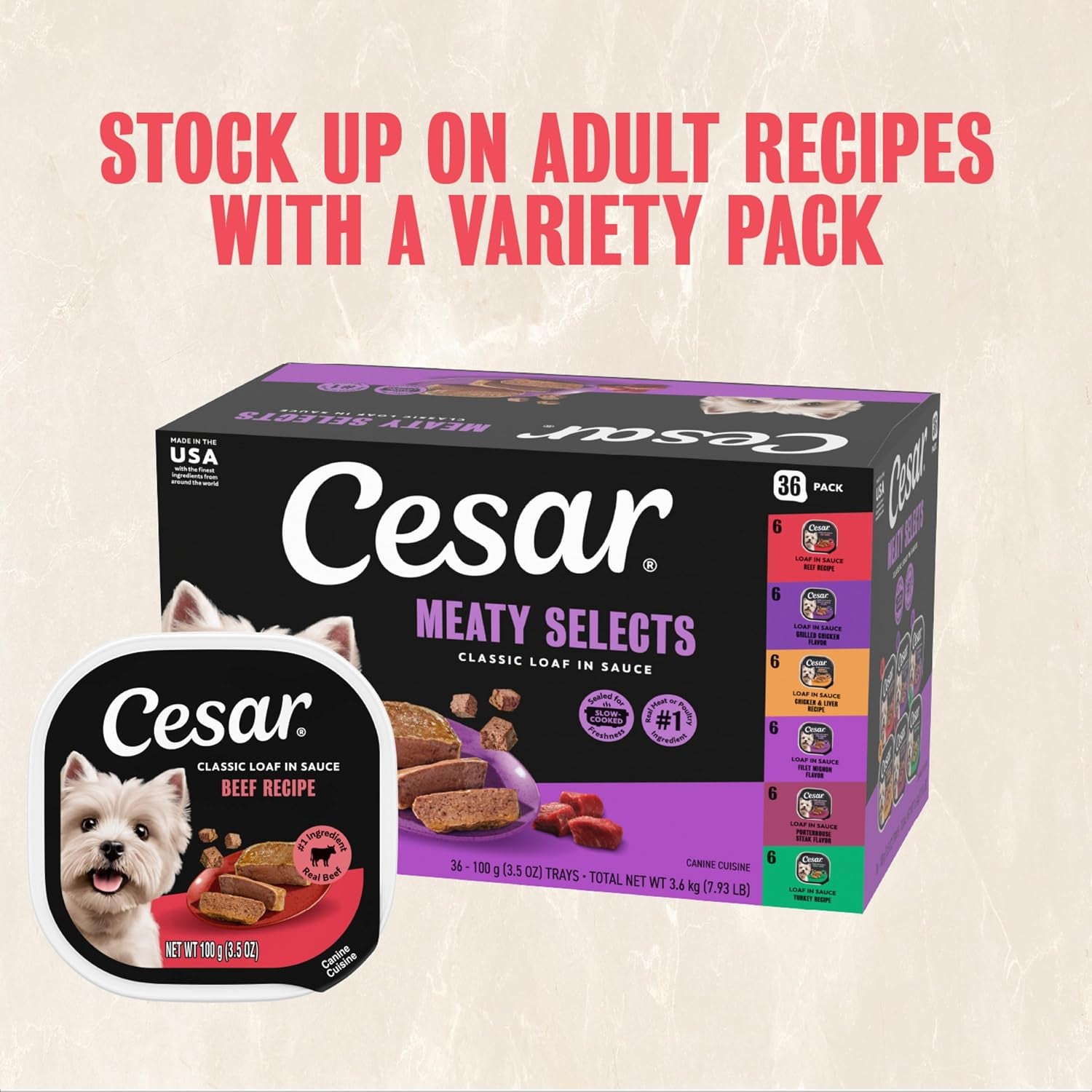 Classic Loaf in Sauce Wet Dog Food, Beef Recipe, 3.5 Oz, 24 Count | Real Beef #1 Ingredient, Made in USA, Easy Peel Trays, No Fillers/Added Sugar/Artificial Flavors, Use as Meal or Topper