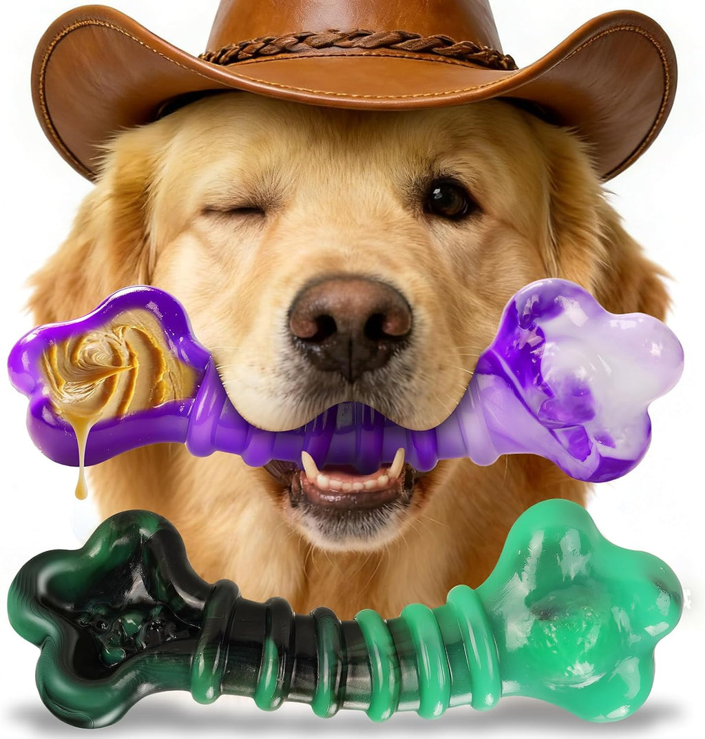 2-Pack Indestructible Dog Chew Toys for 25-75Lbs Aggressive Chewers | Tough Dog Chew Bones to Keep Them Busy, a for Large Dogs