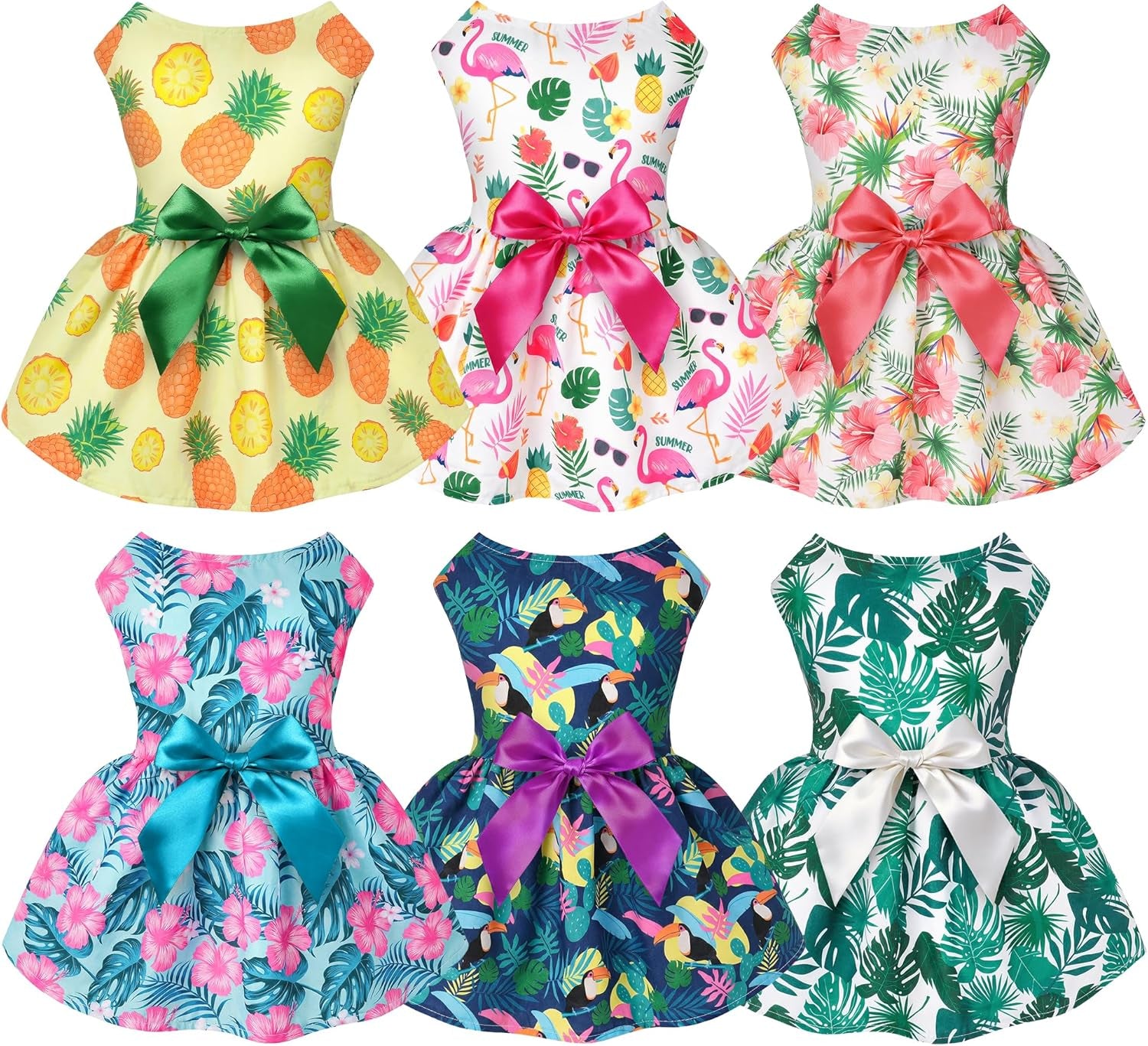 6 Pack Girl Dog Clothes Floral Summer Dog Dress Tropical Floral Princess Bowknot Pet Dresses for Small Dogs Girl Clothes Cute Outfits for Boys Girls Pets Cats Dogs