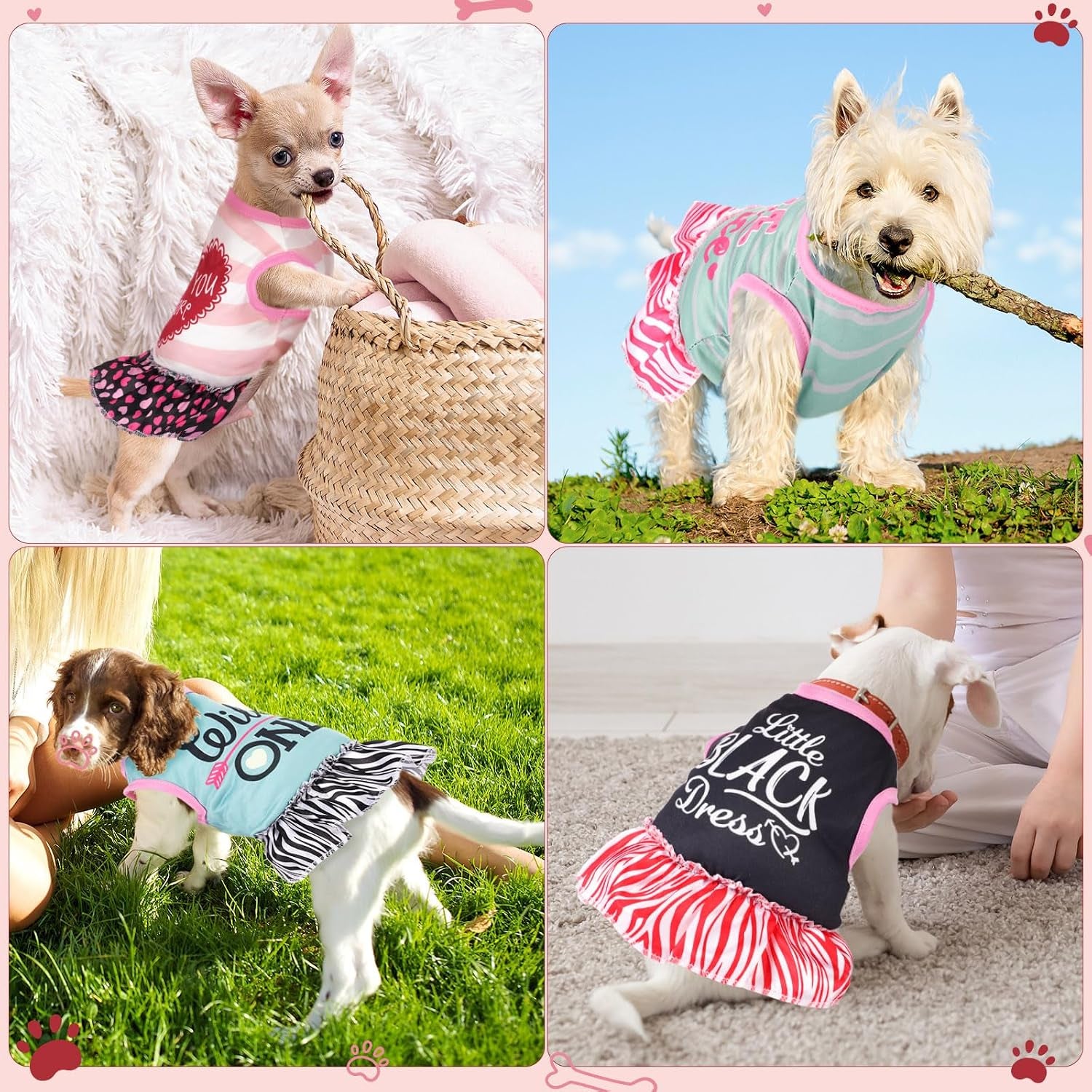 6 Pack Girl Dog Clothes Pet Dress Shirt Female Cute Dog Sundress Puppy Summer Apparel Clothes Outfits with Ruffles for Pets Cats(Medium)