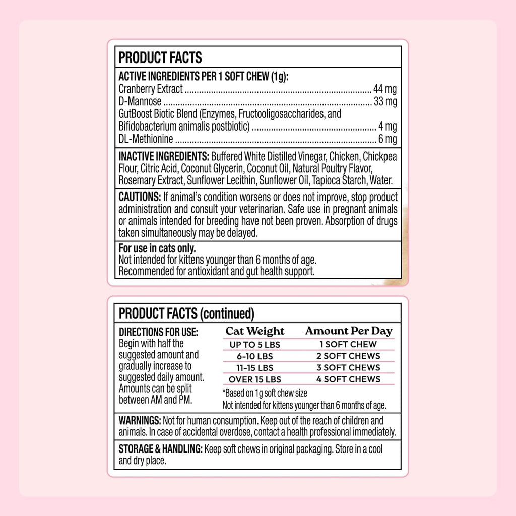 Urinary Cat Supplement + D-Mannose, Cranberry, Gutboost, 90Ct