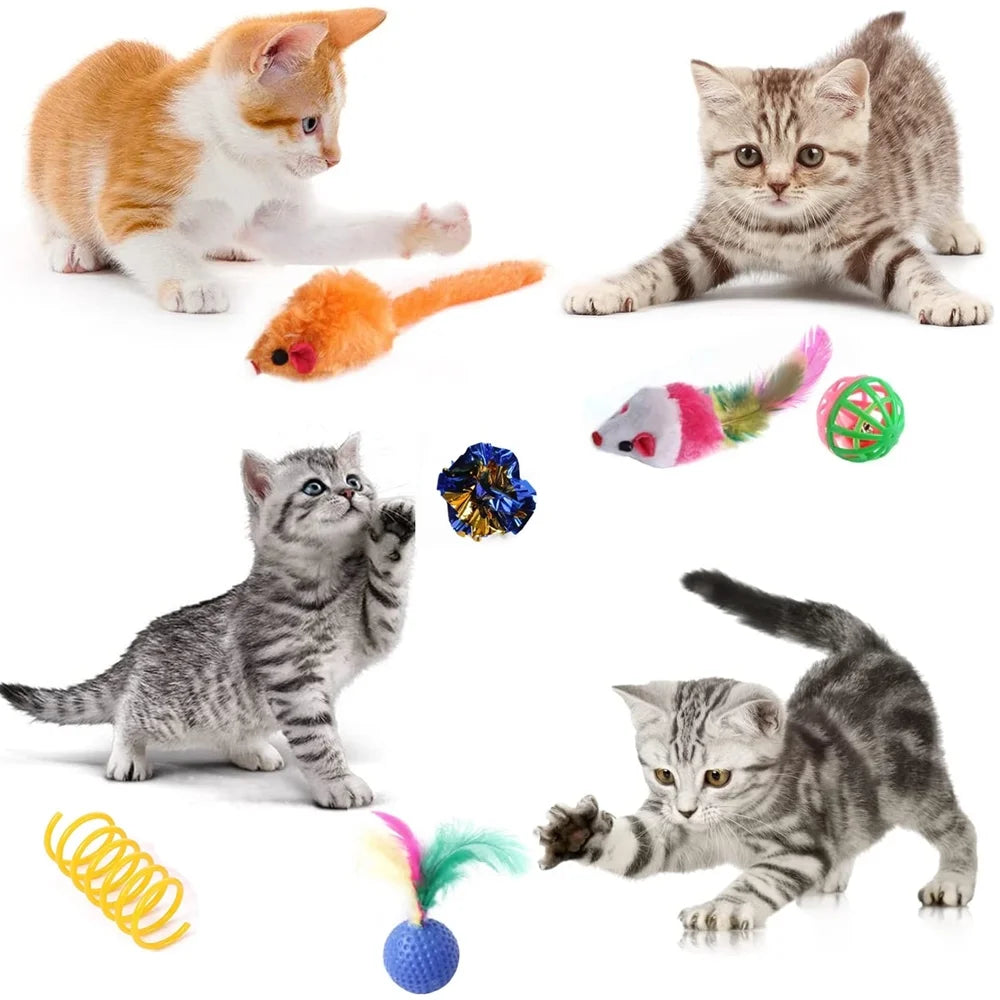 Cat Toys Set with Cat Tunnel for Indoor Interactive, Kitten Toys Assortments, Interactive Cat Teaser, Kitty Toys Kit, Self Entertainment Toys Tunnel Toys and Play Cube