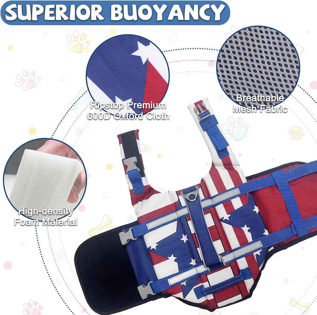 Dog Life Preserver, Superior Buoyancy Dog Flotation Vest for Dogs | Adjustable Dog Life Jackets for Boat, High Visibility Life Vests for Dogs, Medium Dog Safety Swimsuit, Flagstar, M