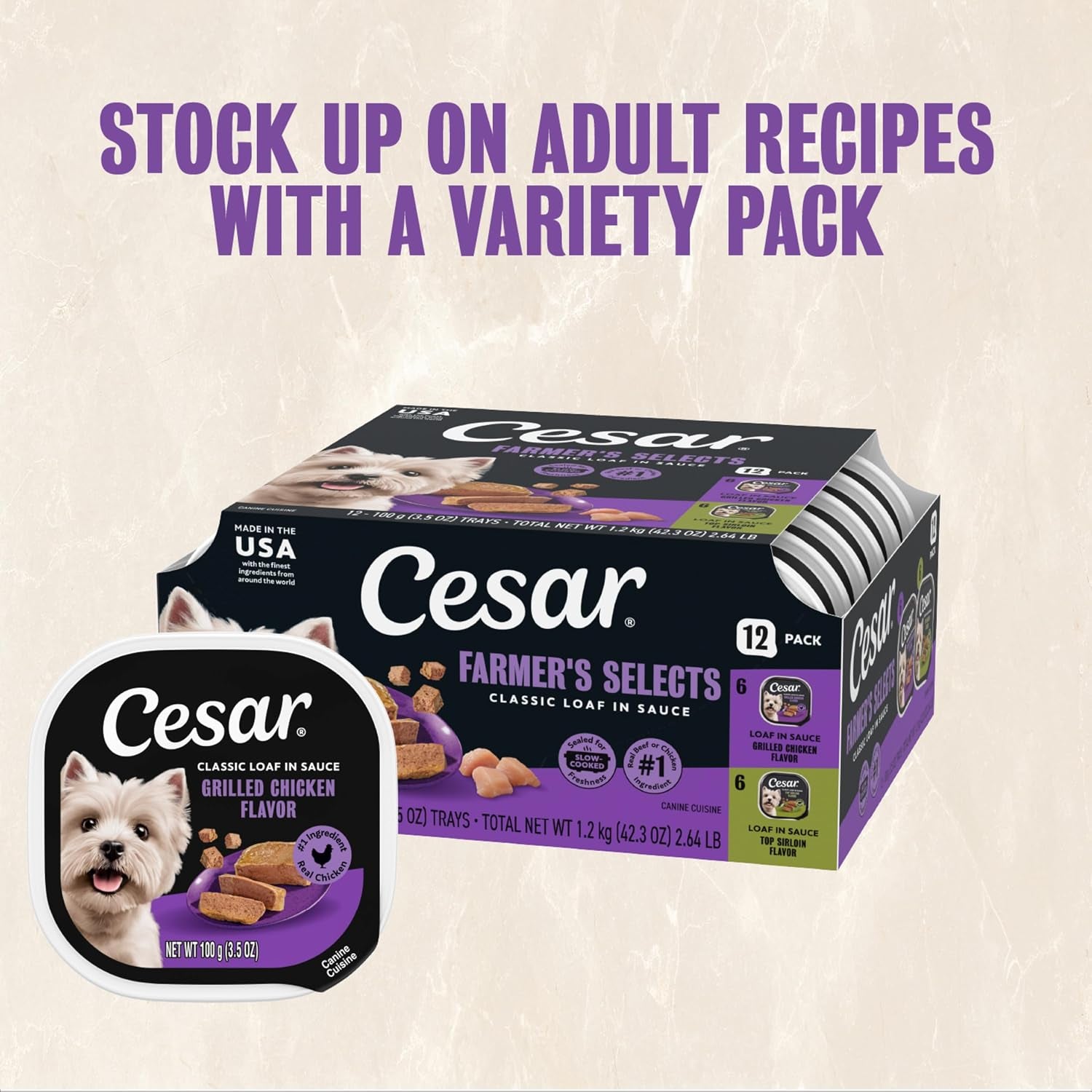 Classic Loaf in Sauce Wet Dog Food, Grilled Chicken, 3.5 Oz, 24 Count | Made in USA, Real Chicken #1 Ingredient, Slow-Cooked Tender Texture, No Fillers or Artificial Flavors, Easy Peel Trays