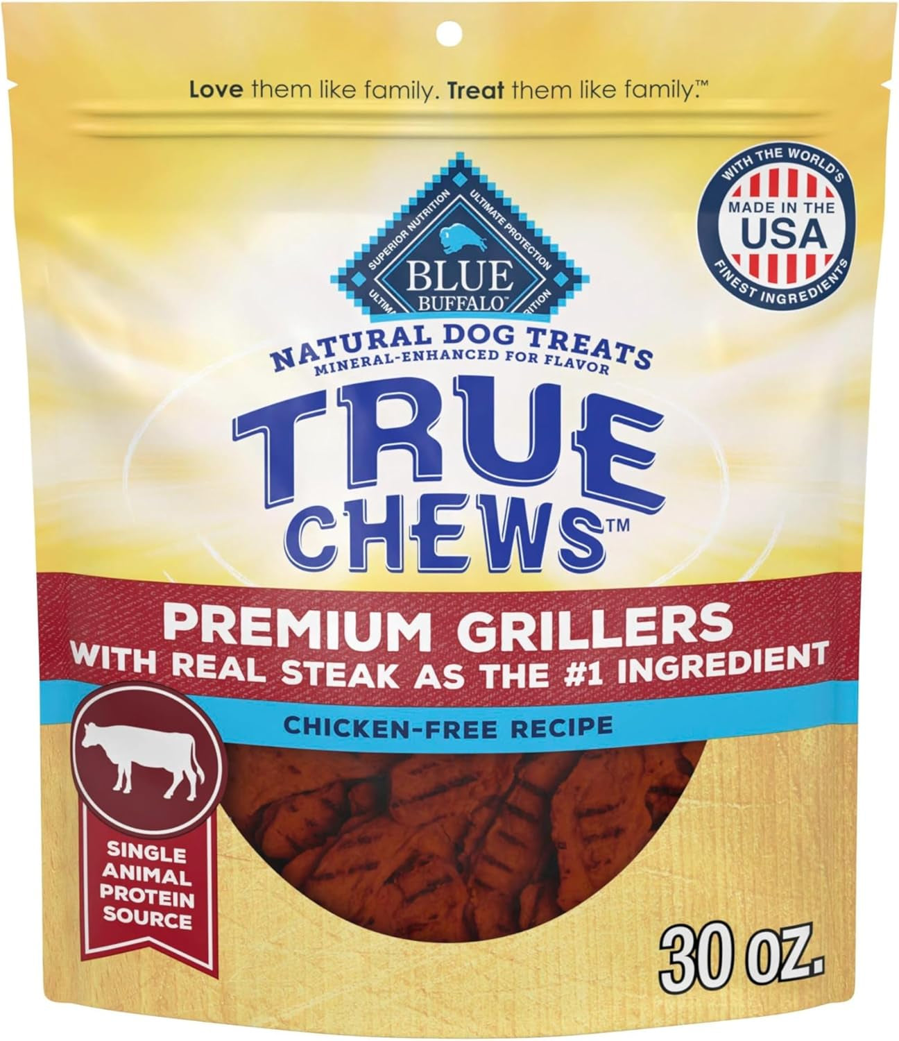 True Chews Premium Jerky Cuts Steak Dog Treats, 30 Oz | Real Beef First, Oven-Dried, Easy to Tear, No Chicken By-Product, Corn, Wheat, or Soy
