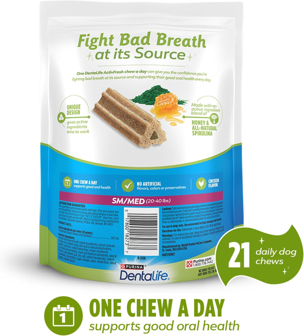 Activfresh Dog Chews for Small and Medium Dogs 20-40 Lbs., Dental Chews to Freshen Breath, Chicken Flavor, 15.5 Oz., 21 Chews - 21 Ct. Pouch