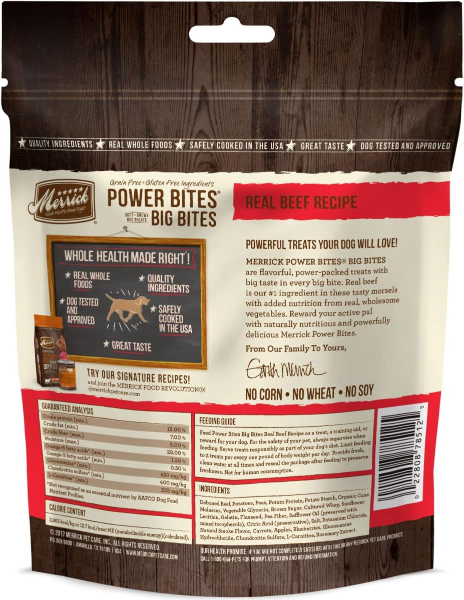 Power Bites Dog Treats Big Bites, Beef and Sweet Potato Recipe - 6 Oz Bag