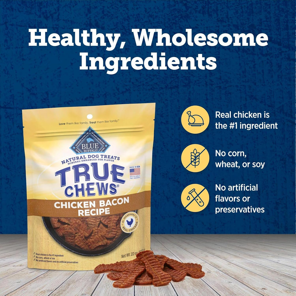 True Chews Chicken Bacon Dog Treats, 22 Oz | Real Chicken First, Tender & Chewy, Made in the USA, No Artificial Preservatives