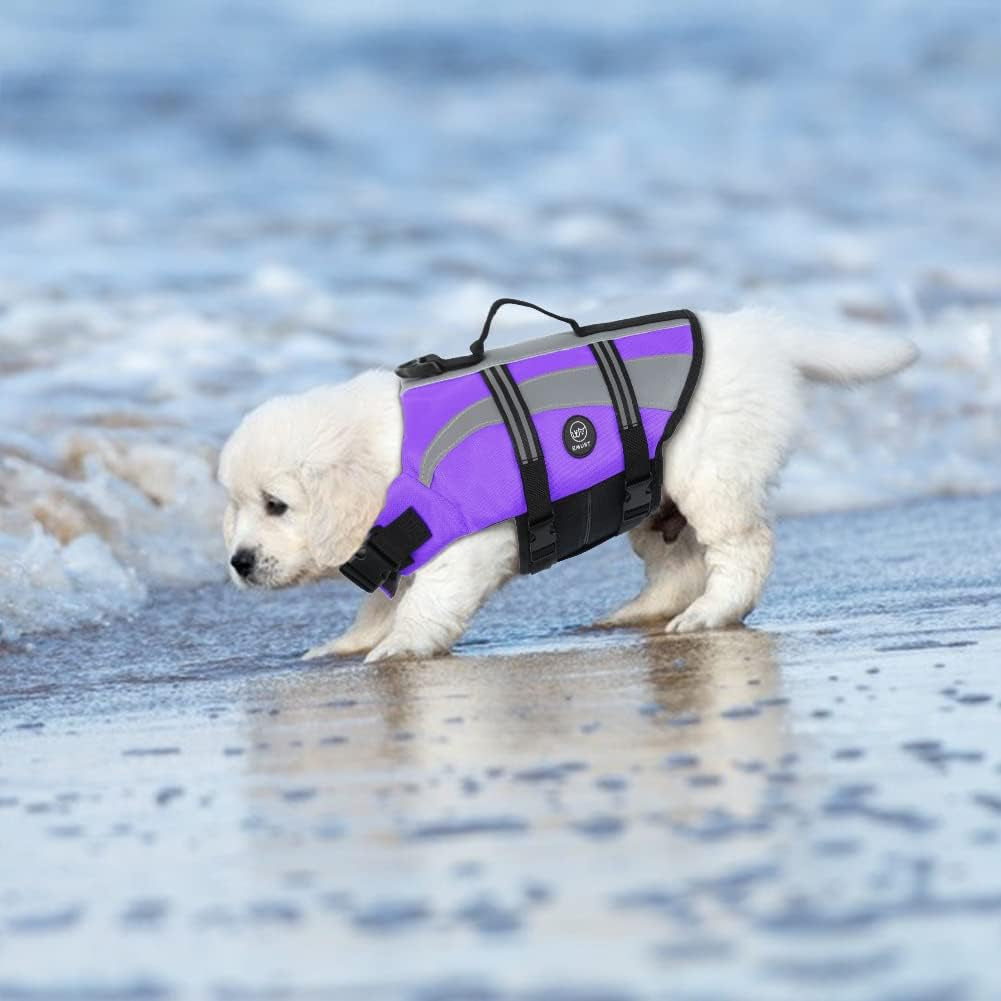 Dog Life Jacket, High Flotation Sports Style Life Vests for Dogs | Reflective Life Jacket for Small Dogs with Rescue Handle, Small Dog Vests Lifesaver for Swimming Boating Water, Purple, S