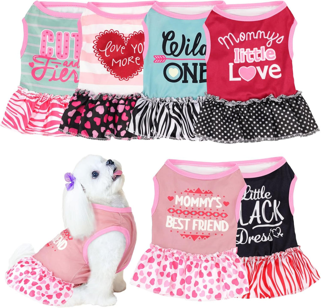6 Pack Girl Dog Clothes Pet Dress Shirt Female Cute Dog Sundress Puppy Summer Apparel Clothes Outfits with Ruffles for Pets Cats(Medium)