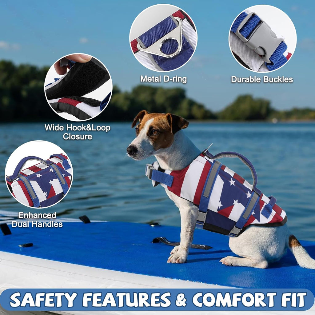 Dog Life Preserver, Superior Buoyancy Dog Flotation Vest for Dogs | Adjustable Dog Life Jackets for Boat, High Visibility Life Vests for Dogs, Medium Dog Safety Swimsuit, Flagstar, M