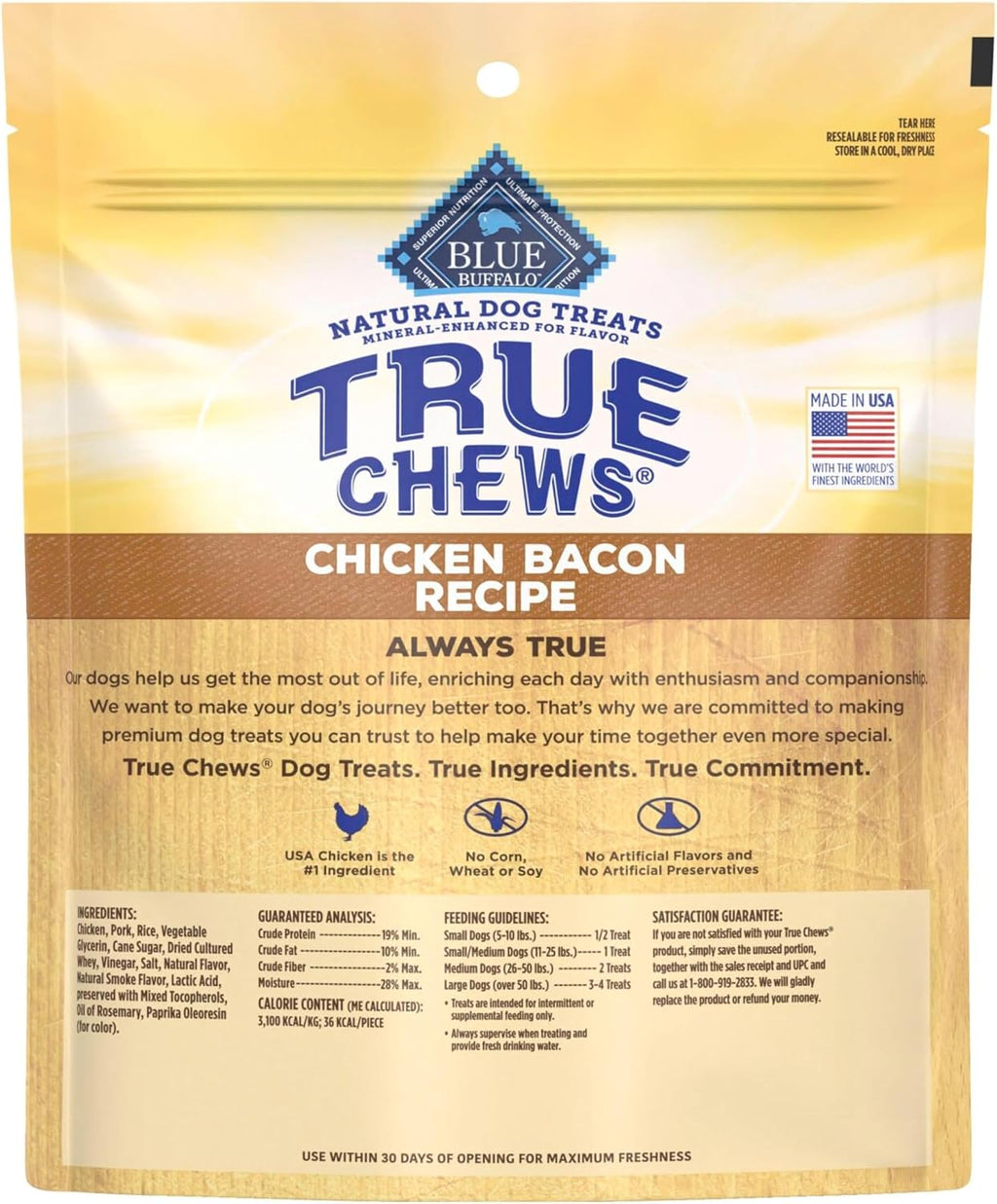 True Chews Chicken Bacon Dog Treats, 22 Oz | Real Chicken First, Tender & Chewy, Made in the USA, No Artificial Preservatives