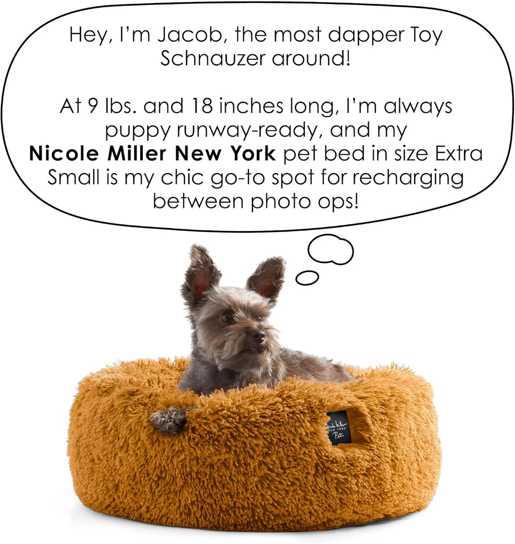 PET Ellie Fuzzy Solid Donut Pet Bed, Plush, Cozy & Calming, Non-Slip Bottom, 100% Machine Washable, Burgundy Rose, X-Small 19"X19"X7" Round