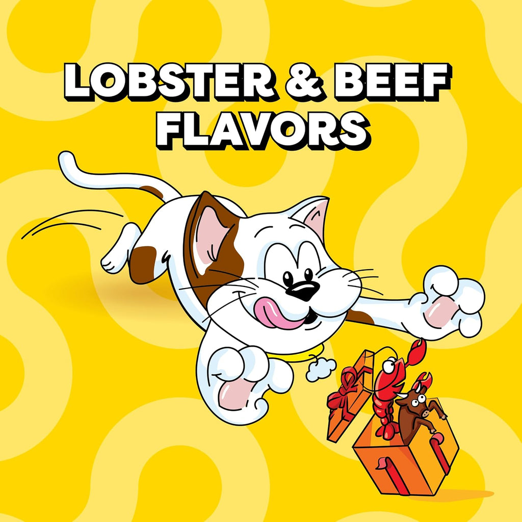Birthday Crunchy and Soft Cat Treats, Lobster & Beef, 16 Oz | Crunchy Outside, Soft Inside, under 2 Calories per Treat, 100% Complete & Balanced for Adult Cats, Stay-Fresh Resealable Tub