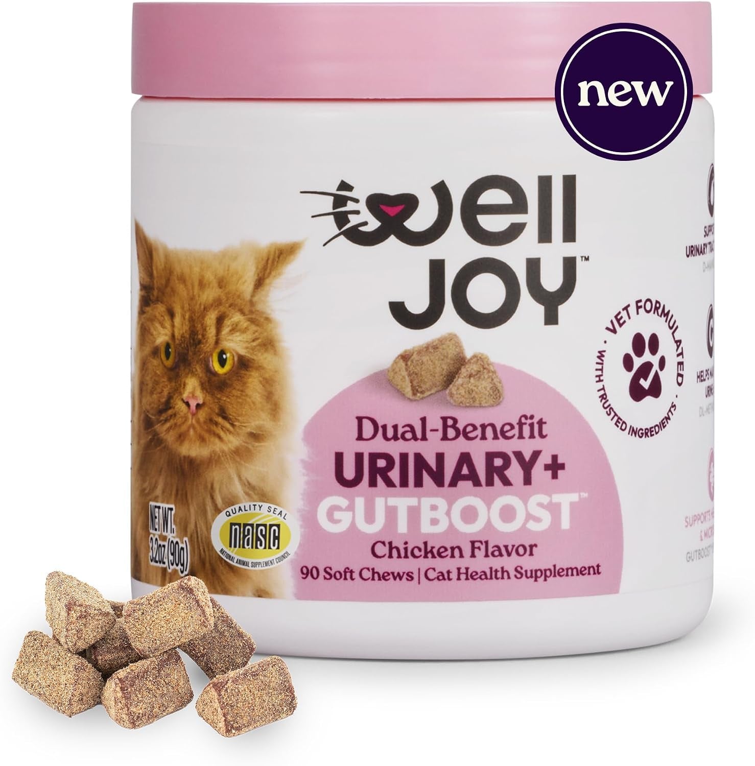 Urinary Cat Supplement + D-Mannose, Cranberry, Gutboost, 90Ct